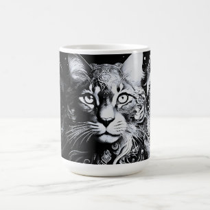 Caneca De Café Retrato Artístico de Gato Preto e Branco