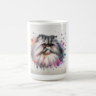 Caneca De Café Retrato Colorido de Gato Persa de Cores Aquáticas