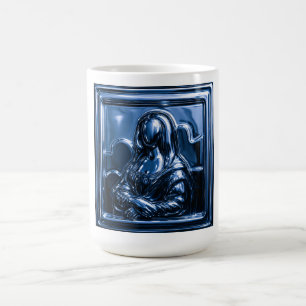Caneca De Café Retrato Cromado Azul Futurista