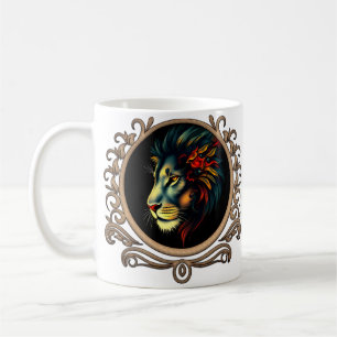 Caneca De Café Retrato da cabeça de leão estilizado em Mandala