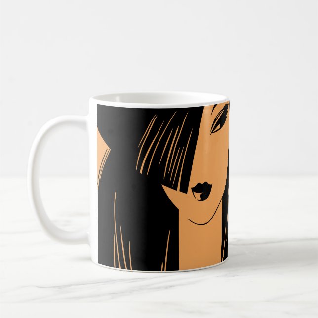 Caneca De Café Retrato da garota com cabelo despedido (Esquerda)