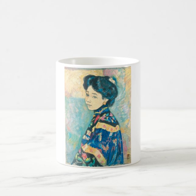 Caneca De Café Retrato da Mulher Japonesa (por Fujishima Takeji) (Centro)