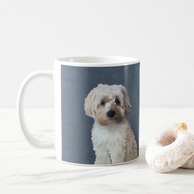 Caneca De Café Retrato de animais de estimação de cachorro-torto (Com Donut)