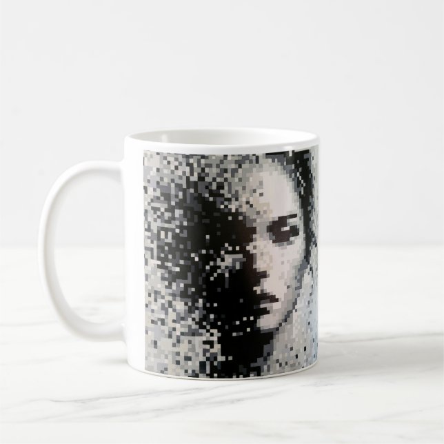 Caneca De Café Retrato de Arte em Pixel Preto e Branco (Esquerda)