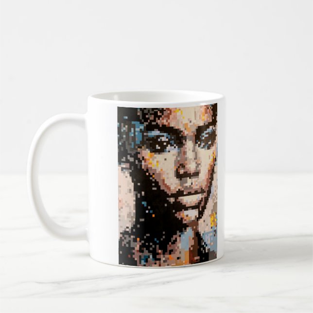 Caneca De Café Retrato de Arte Pixel Vibrante de Ferocidade (Esquerda)