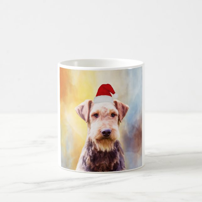 Caneca De Café Retrato de Arte Santa Hat do Cachorro Airedale (Centro)