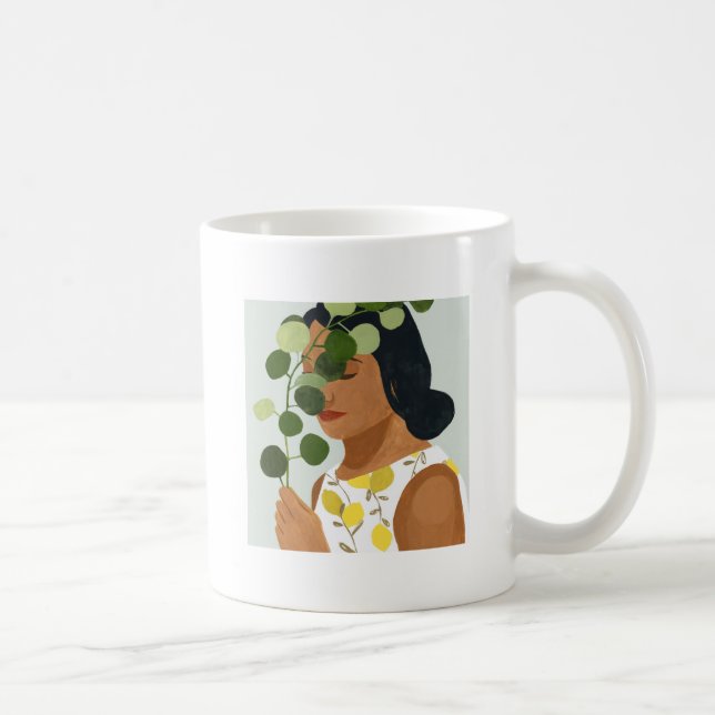 Caneca De Café Retrato de Botânica - Mulher com Greenery (Direita)
