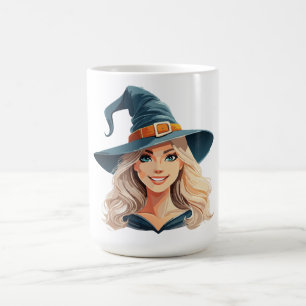 Caneca De Café Retrato de bruxa de Halloween de desenho animado