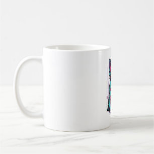 Caneca De Café Retrato de Cachorro Neon Gravura Vintage Gráfico_1