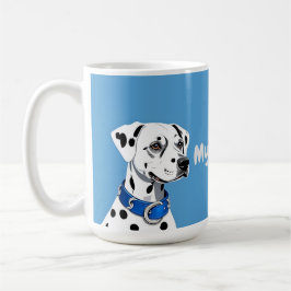 Caneca De Café Retrato de Cão Dalmata com Coleira Azul