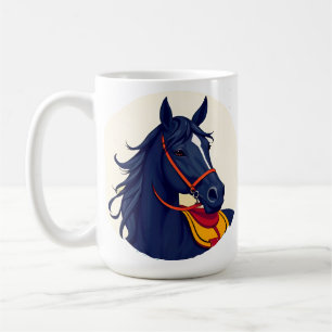 Caneca De Café Retrato de Cavalo Preto Elegante com Rédea Vermelh