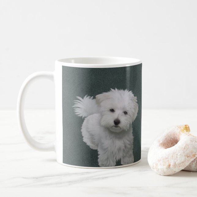 Caneca De Café Retrato de estimação de cachorrinho branco (Com Donut)