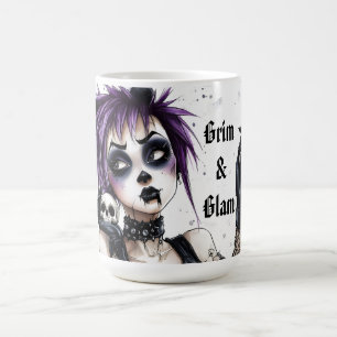 Caneca De Café Retrato de Garota Gótica - Grim & Glam
