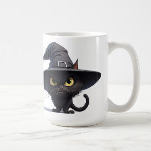 Caneca De Café Retrato de Gata Preta Bruxa Assustadora para Diver