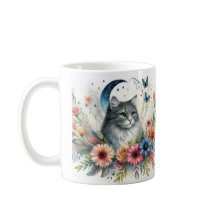 Retrato de Gato de Cinza bonito com Flor Mug