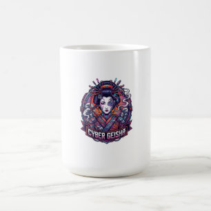 Caneca De Café Retrato de Geisha Cibernética Neon Cyberpunk