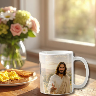Caneca De Café Retrato de Jesus Presente Cristão Inspirador