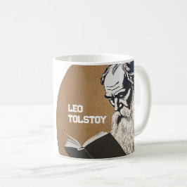 Caneca De Café Retrato de Leo Tolstoy - Ilustração Dourada