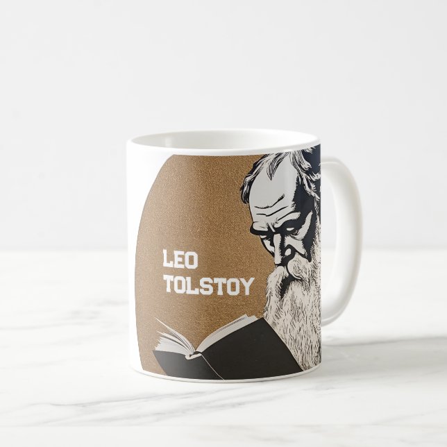 Caneca De Café Retrato de Leo Tolstoy - Ilustração Dourada (Frente Esquerda)
