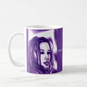Caneca De Café Retrato de Mulher Pessoas Roxas Arte Monocromática
