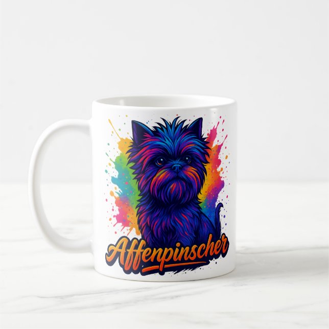 Caneca De Café Retrato de Pop de Arte de Affenpinscher Vibrante - (Esquerda)