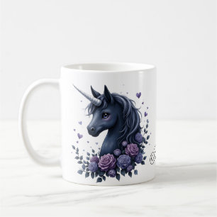Caneca De Café Retrato de Unicórnio Escuro em um Quadro Redondo