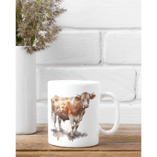 Caneca De Café Retrato de Vaca em Fazenda Rústica 
