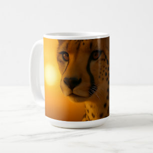 Caneca De Café Retrato do Guepardo ao Pôr do Sol