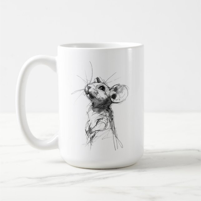 Caneca De Café Retrato do mouse bonito (Esquerda)