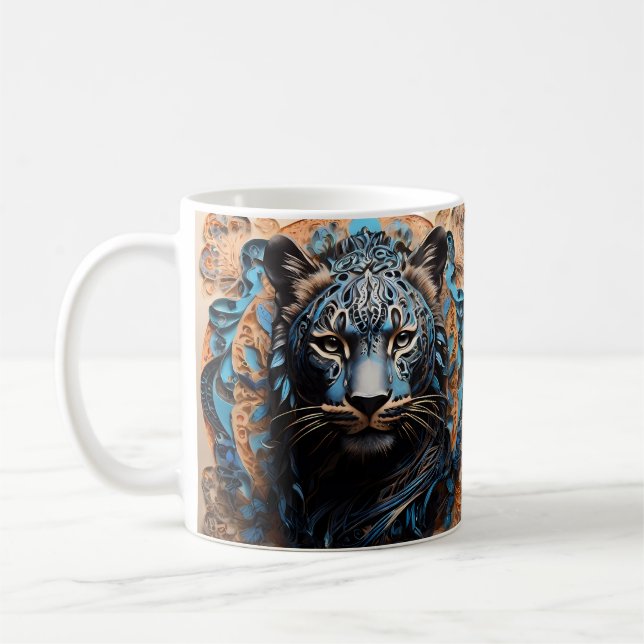 Caneca De Café Retrato do Panther Vibrante com Motifs Floral (Esquerda)
