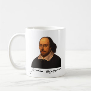 Caneca De Café Retrato e assinatura de Shakespeare