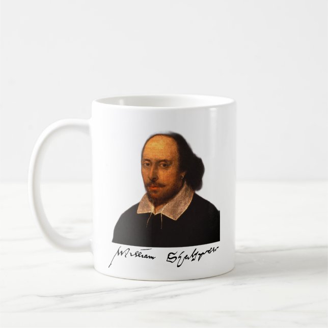 Caneca De Café Retrato e assinatura de Shakespeare (Esquerda)