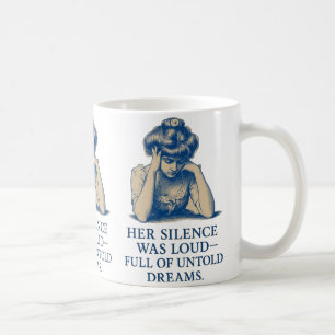 Caneca De Café Retrato em Tinta Azul Vintage – “O Silêncio Dela E