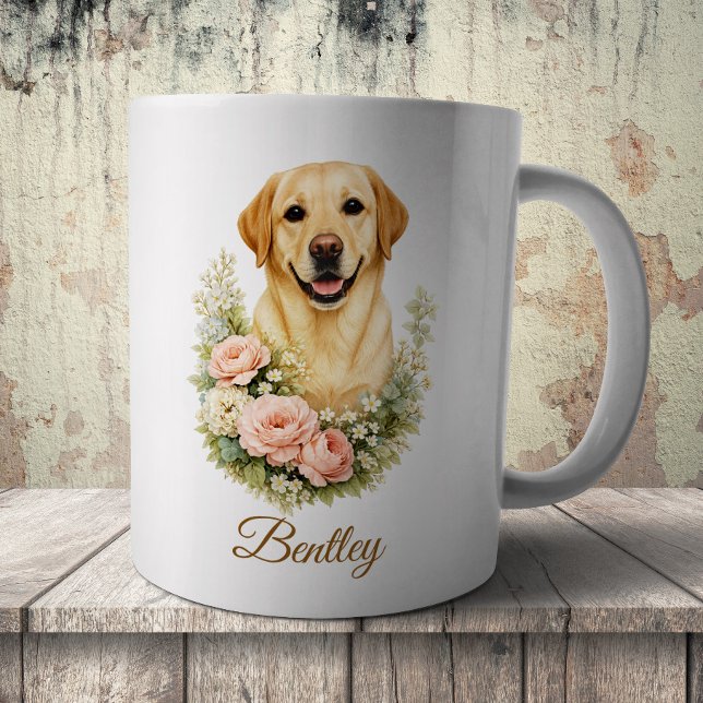 Caneca De Café Retrato Floral de Labrador (Criador carregado)