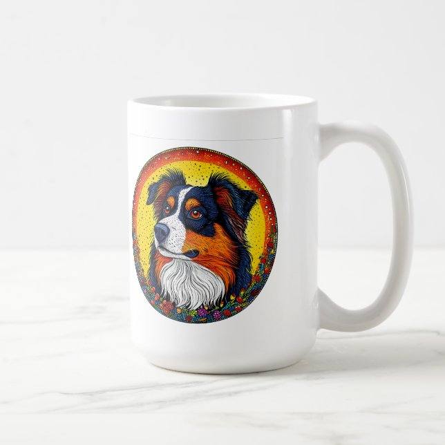 Caneca De Café Retrato Ilustrado Vibrante de Cão (Direita)