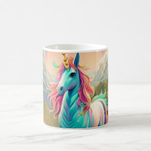 Caneca De Café Retrato Mágico de Unicórnio Vibrante Fantasia Arco