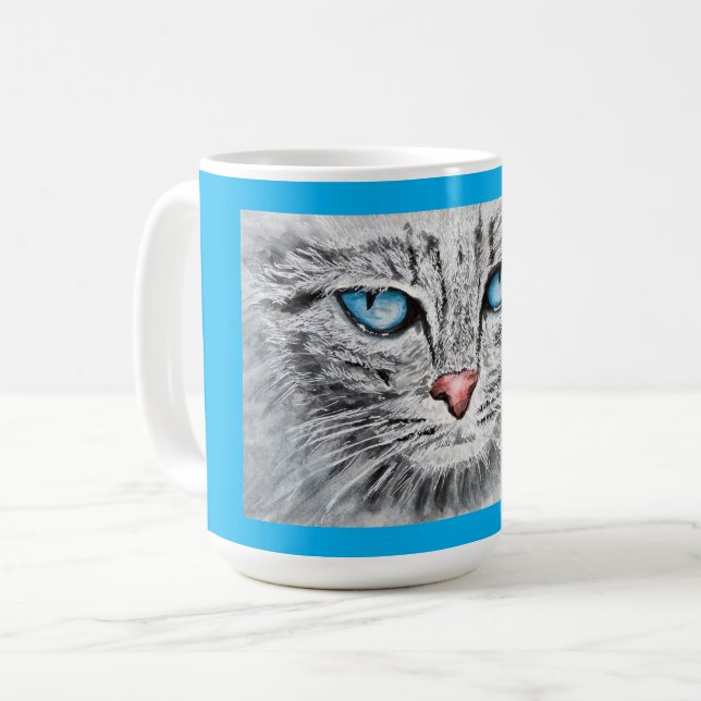 Caneca De Café Retrato maleável de gato de olhos azuis (Frente Esquerda)