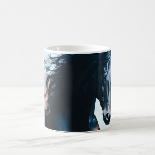Caneca De Café Retrato Minimalista de Cavalo Preto de Corrida