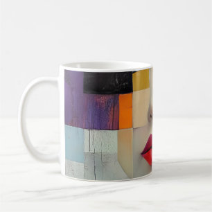 Caneca De Café Retrato no Surrealismo do Bloco de Cor
