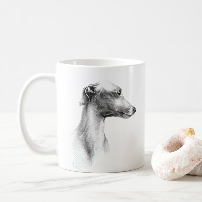 Caneca De Café Retrato para o cão de bico branco italiano (Com Donut)