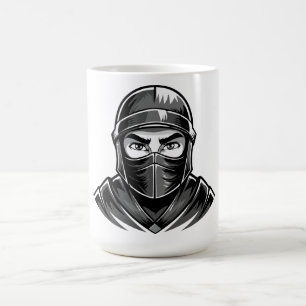 Caneca De Café Retrato preto e branco de um guerreiro ninja mascu
