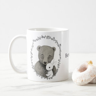 Caneca De Café Retrato Sepia Retro de Urso e Coelho Personalizado