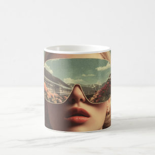 Caneca De Café Retrato Surreal com Óculos de Sol Refletindo Flor