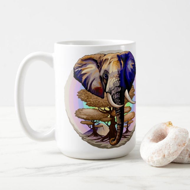 Caneca De Café Retrato Surreal do Elefante Africano (Com Donut)