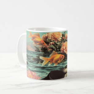 Caneca De Café Retrato Surrealista com Flores de Peixinho e Ocean