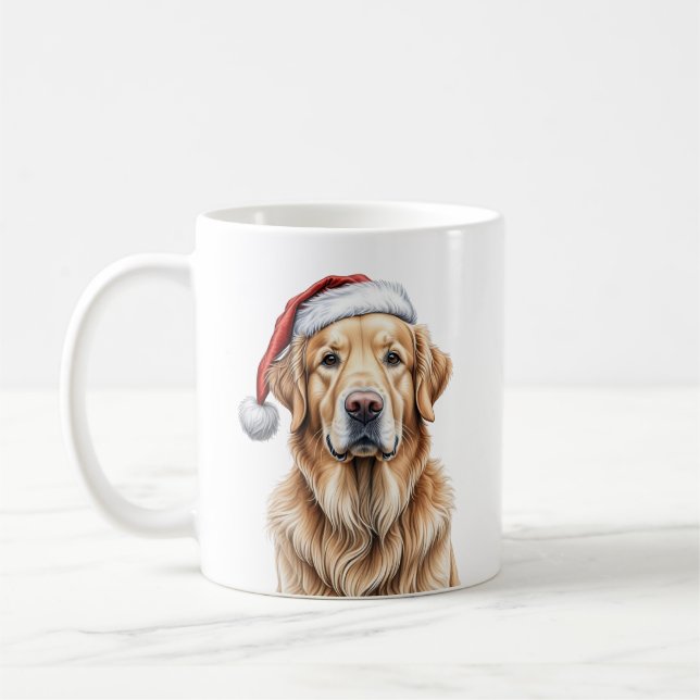 Caneca De Café Retriever de ouro com Santa Hat (Esquerda)