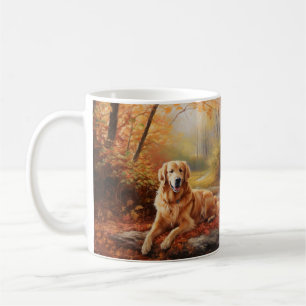 Caneca De Café Retriever de ouros no outono Folhas caem inspiraçã