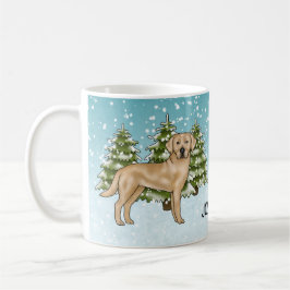 Caneca De Café Retriever Labrador Amarelo Azul Inverno Nome Perso