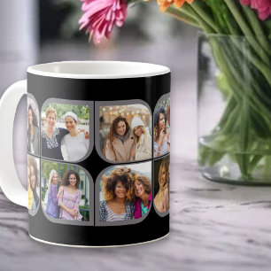 Caneca De Café Retro 12 Foto Rodinha Flor Pétala Preto Cinza