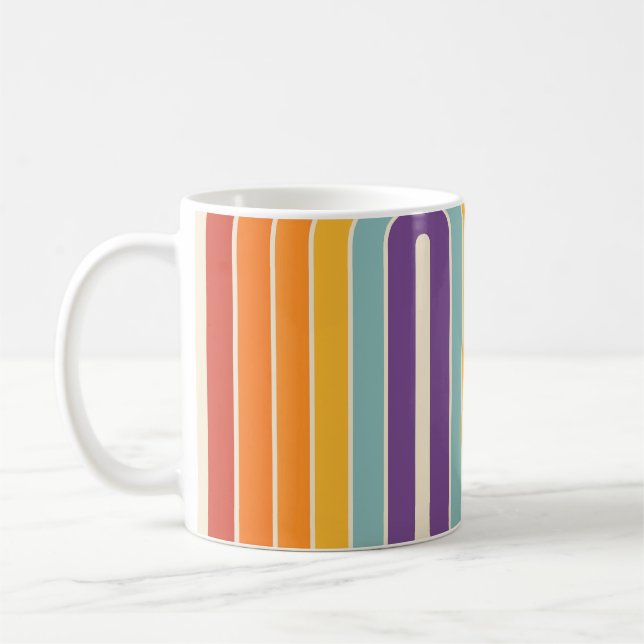 Caneca De Café Retro 1970s Style Arched Stripes Geometric Pattern (Esquerda)